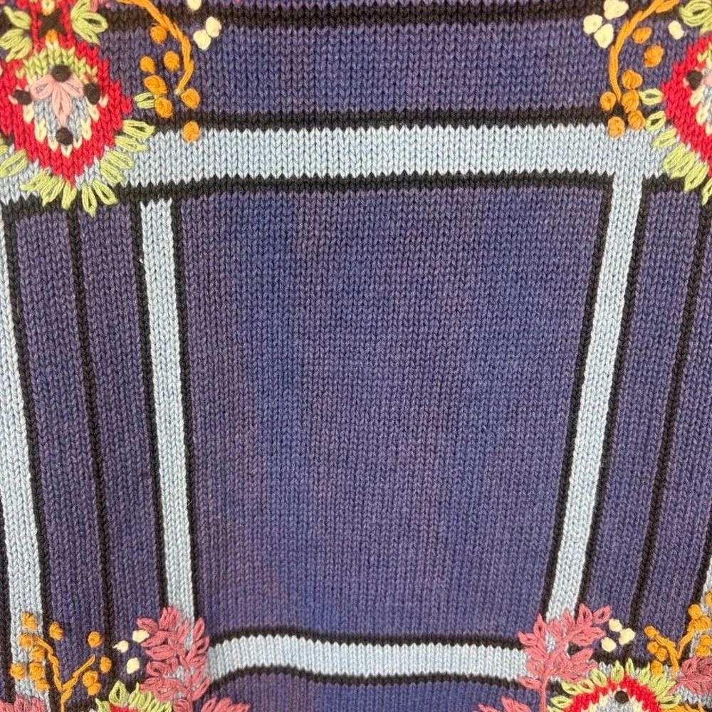 NOS Vtg 1993 Susan Bristol Sweater L Blue Embroidered Cottagecore French Country